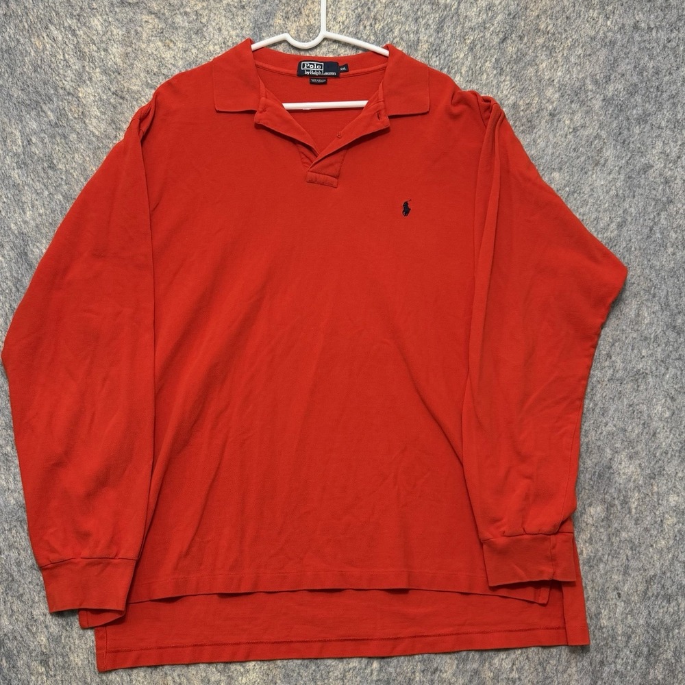 Polo Ralph Lauren Men’s XXL Red Long Sleeve Polo Shirt Navy Pony Cotton